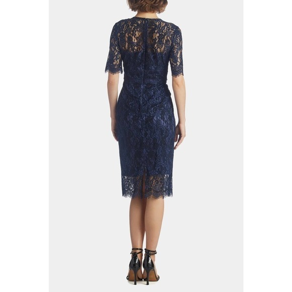 ELIZA J Sheath Elbow Sleeve Trim Detail Dress Navy Size 14 Fits like 12 NWT - Picture 2 of 12